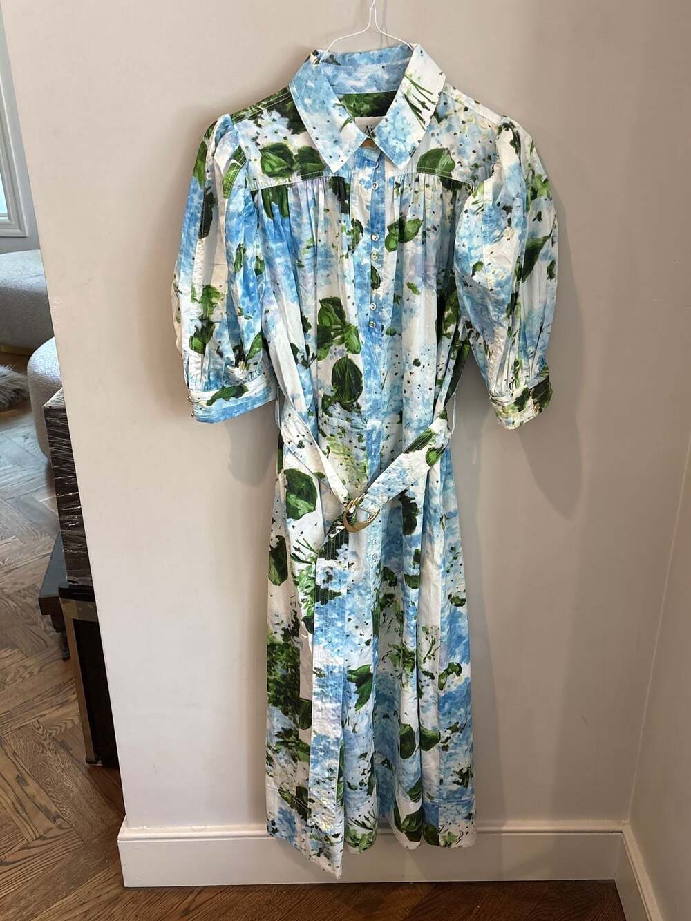 Aje. Belted Floral-Print Linen Midi Dress size 10 - Picture 8 of 11